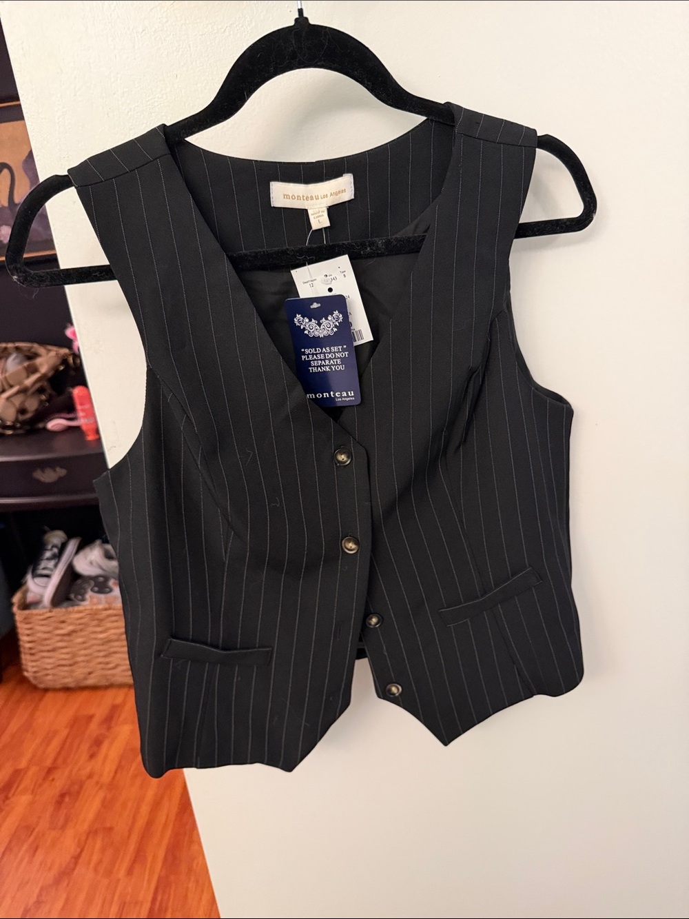Monteau Black Pinstripe Tailored Vest